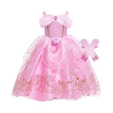 Imagem de Vestido De Princesa Aurora Rosa Com Estampa Floral De Rosas, Fantasia 