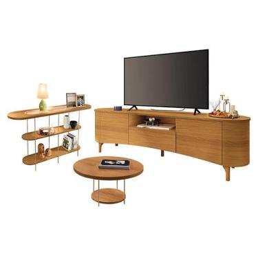 Imagem de Rack Bancada Elara Cinamomo com Mesa de Centro Sky e Aparador Infinity