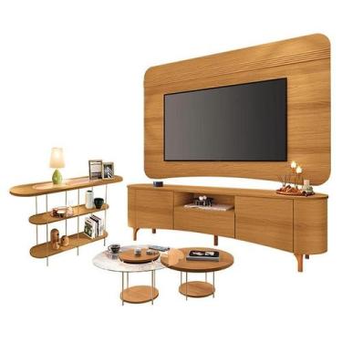 Imagem de Rack Bancada Elara e Painel Armony Cinamomo com Kit Mesa de Centro Sky