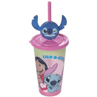 Imagem de Copo infantil com canudo e pin Refri 500ml Stitch Angel Plasutil ref.1