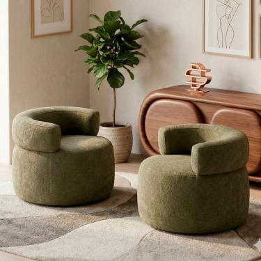 Imagem de Kit 02 Poltronas Decorativas Orgânica Living Kayce Bouclê Premium Verde Menta - Desk De...