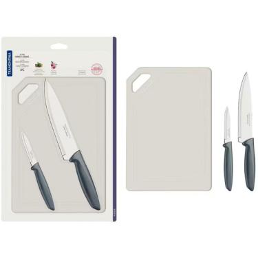 Imagem de Conjunto de Facas e Tábua de Corte Plenus para Carnes, Frutas e Legumes em Aço Inoxidável Cinza Tramontina