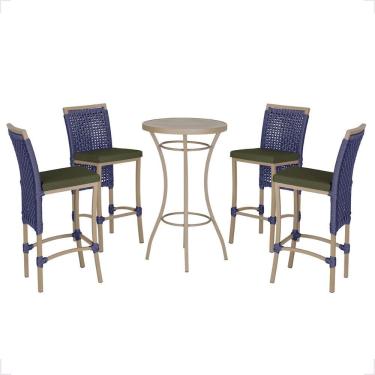 Imagem de Mesa Bistro E 4 Banquetas Roma Fendi Corda Náutica 13 Trama Azul