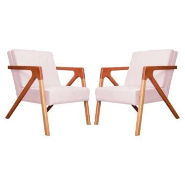 Imagem de Conjunto 2 Poltronas Monalisa Com Braços de Madeira Suede Rosa Bebe - LM DECOR