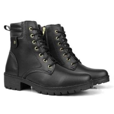 Imagem de Bota Feminina Coturno Feminino Cano Curto Zíper Lateral Preta Casual Moderna Confortáve...