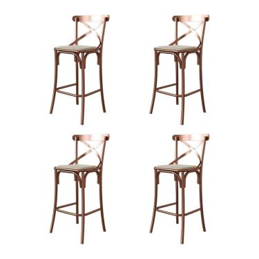 Imagem de Kit 4 Banquetas Katrina com Encosto em Aço Cobre Assento em Corano para Bancada de Cozi...