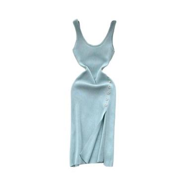 Imagem de Vestido Longo Bodycon Sexy Feminino De Verão Com Fenda E Elástico Na C