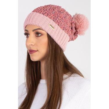Imagem de Gorro feminino de malha com pompom 60020 - Domizia, Rosa