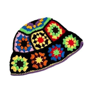 Imagem de Chapéu Bucket Feminino De Crochê Artesanal Com Flores Para Outono/Inve