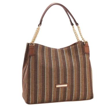 Imagem de Bolsa feminina hobo canvas listrado chenson 82718 café