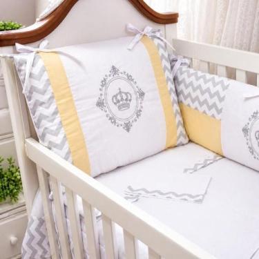 Imagem de kit berço bordado 09 peças baby art chevron cinza amarelo-Kit - Paulin