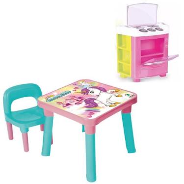 Imagem de Mesinha Unicórnio Infantil Didática + Fogão Comidinha Chef - Monte Líb