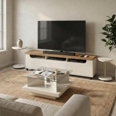 Imagem de Sala de Estar Mercury com Rack para Tv 75 Polegadas Pinho Off White Dk