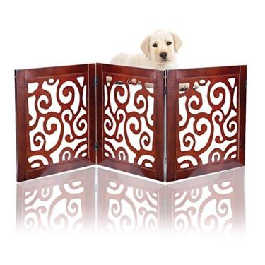 Imagem de Portão de segurança para cães – livre e dobrável – barreira decorativa de madeira para pergaminho – escadas e portas