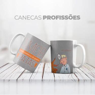 Imagem de Caneca de Cerâmica Personalizada Profissão Veterinário, 325ml, Interior e Alça Branca, Exterior Personalizado
