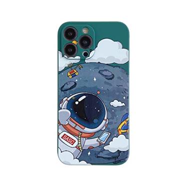 Imagem de Yonds Queen Capa fofa para iPhone 12 Pro Max, desenho animado astronauta planeta lua espaço design elegante TPU macio à prova de choque antiderrapante capa protetora (iPhone 12 Pro Max, Vert Moon)
