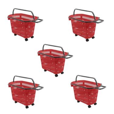 Imagem de Cesto de Compras D300 Dellaplast 30l Com Rodas Vermelho Kit5