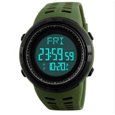 Imagem de Relógio masculino esportivo digital preto e verde multifunção casual borracha skmei 1295