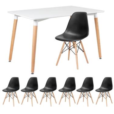 Imagem de KIT - Mesa de jantar retangular Eames 80 x 120 cm branco + 6 cadeiras Eiffel DSW