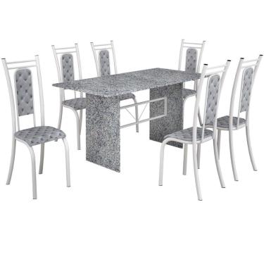 Imagem de Conjunto de Mesa Teixeira tampo e pés de granito ocre com 6 cadeiras - Branco