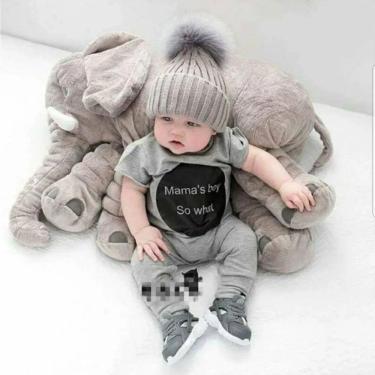 Imagem de Almofada Elefante Pelúcia Travesseiro Para Bebê Dormir Cinza 62cm 