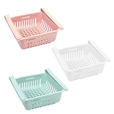 Imagem de IEBIYO Organizador de gaveta de geladeira, caixa de armazenamento de geladeira retrátil de 3 peças, caixa de armazenamento de suporte de geladeira de tamanho pequeno adequada para