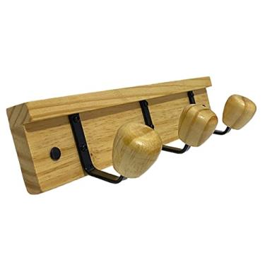Imagem de Cabide de madeira Triunfo 3 ganchos p/Parede ou Porta cabideiro Organizador de Roupas e Acessórios. Cor:Natural