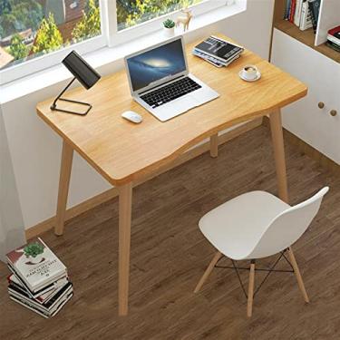 Imagem de Mesa de computador Mesa de redação de madeira moderna pequena PC Mesa de laptop com mesa de arco ergonômico e pernas de madeira móveis simples de quarto doméstico Mesa de trabalho para home office