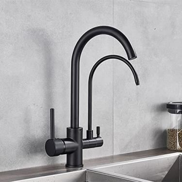 Imagem de Guindaste filtrado preto fosco para cozinha pull out spray 360 rotação torneira filtro de água torneira de cozinha misturador de três vias, tipo B, preto fosco, 1