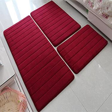 Imagem de SHENGANG Tapete engrossar tapete antiderrapante para sala de estar para banheiro conjunto de lã coral para cabeceira de cama tapete longo para porta de quarto, vinho tinto, 40x60 50x80 40x120cm