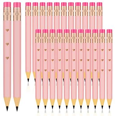 Imagem de Ireer Lápis de chá de panela, meio golfe, com borrachas pré-afiadas, 10 cm, 2 HB, minicanetas hexagonais de casamento para chá de panela, lembrancinhas de escritório (rosa, 24 peças)