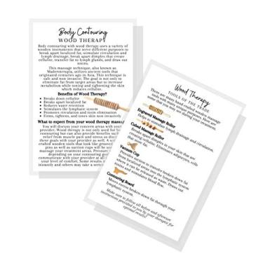 Imagem de Perguntas frequentes sobre contorno corporal Wood Therapy | Pacote com 30 | Tamanho de cartão postal grande de 10 x 15 cm | Branco com design de ícones de madeira