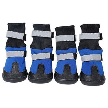 Imagem de Botas de neve de inverno para filhotes sapatos casuais para cães capa de sapato resistente ao desgaste quente para corrida caminhada 4 peças/conjuntos, azul, GG