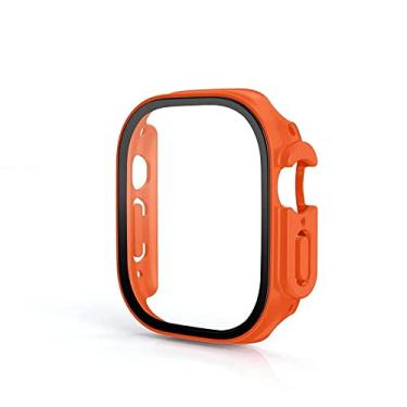 Imagem de KGFCE Vidro + capa para Apple Watch Case Ultra 49mm PC Bumper Capa Temperada Protetor de Tela Shell Iwatch Accessorie Series Ultra Cover (Cor: Laranja, Tamanho: Ultra 49MM)