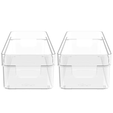 Imagem de Kit 2 Organizadores De Armário 30x10x7cm Caixas Organizadoras Retangulares Com Alças Clear OU