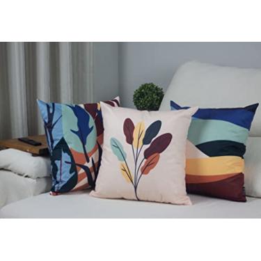 Imagem de Kit 3 Capas de Almofada Floral Suede Ziper Invisível (Ondas + Flor Abstrato + Floresta - 45 x 45cm)