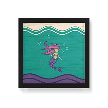 Imagem de Arte Maníacos Quadro Decorativo em Madeira Sereia - 30x30cm (Moldura caixa em laca preta)