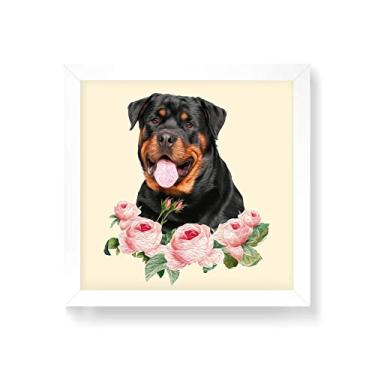 Imagem de Arte Maníacos Quadro Decorativo Rottweiler Flores - 30x30cm (Moldura em laca branca)