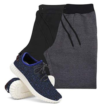 Imagem de KIT 2 Bermudas Masculina Moletom Conforto + Tenis Masculino Academia YZI - Bermudas Preto/Grafite P - Tenis Azul - 40