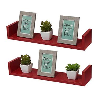 Imagem de Kit 2 Prateleiras U 60 x 20cm Vermelha Suporte Invisível