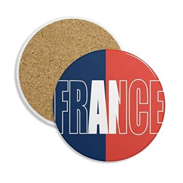 Imagem de Caneca de porta-copos com nome da bandeira da França, pedra absorvente de proteção de mesa