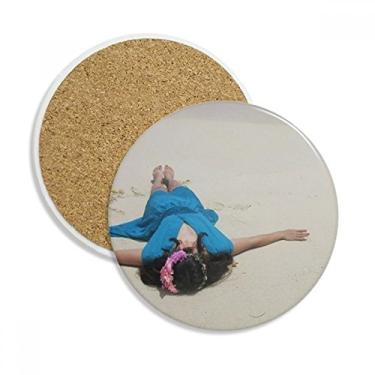 Imagem de Caneca de praia Wave Ellie Yao Beautiflu Girl Blue Coaster Cup de proteção de mesa Pedra absorvente
