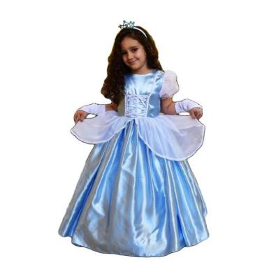 Vestido Infantil Princesa Cinderela longo Fantasia e Luva