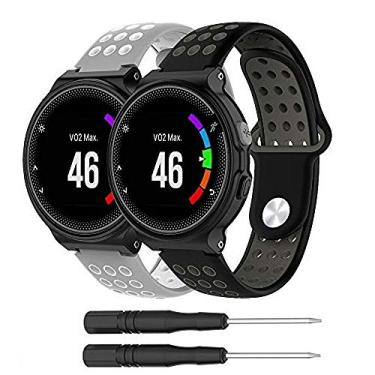 Imagem de Kit 2 Pulseiras NSmart compatível com Smartwatch Garmin Forerunner modelos 230 235 220 620 630 735 735XT - Nandos-Store (com chave para troca) (Kit 2 Cinza/Branco+Preto/Cinza)