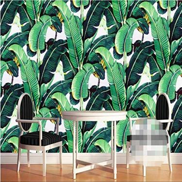 Imagem de SHINERING Papel de parede personalizado europeu retrô pintado à mão planta floresta tropical folhas de bananeira murais de parede pastoral fundo 350 cm (C) × 245 cm (A)
