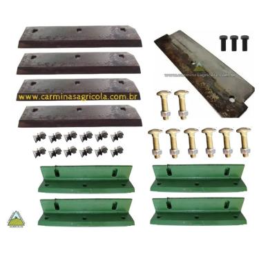 Imagem de Kit Jogo C/ 4 Faca + Contra Faca + Suporte De Faca + Parafusos - Picadeira Pinheiro Pp4610 Aco Cromo