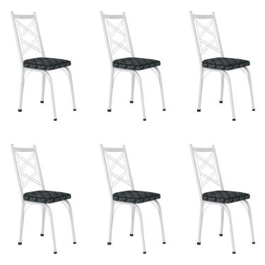 Imagem de Kit 6 Cadeiras de Cozinha Delaware Estampado Mosaico Silver Pés de Ferro Branco - Pallazio