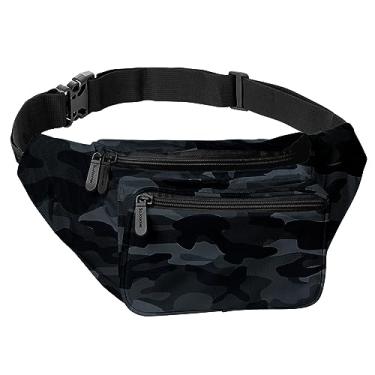 Imagem de Pochete com cinto – bolsa transversal para homens ou mulheres – mãos livres, impermeável, grande, bolsa para caminhadas, corridas e viagens, Camuflagem preta, One-Size, Pochete
