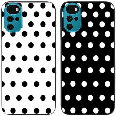 Imagem de 2 peças preto branco bolinhas impressas TPU gel silicone capa de telefone traseira para Motorola Moto todas as séries (Moto G22)