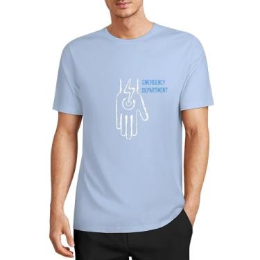 Imagem de CHAIKEN&CAPONE Camiseta masculina do departamento de emergência, 5GG, masculina, gola redonda, manga curta, algodão, Azul bebê, XXG